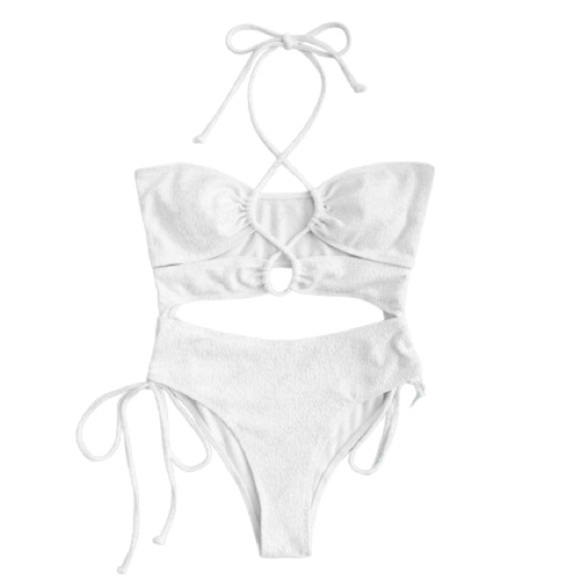 🆕 ZAFUL Textured Lace Up Cinched Cutout One-piece Swimsuit size small - Picture 1 of 9